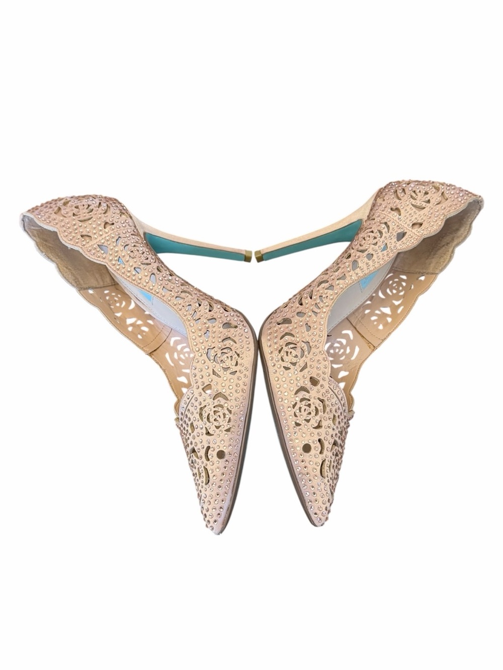 BETSEY JOHNSON Rose Gold Blush Rhinestones Heels  Size 9 - Picture 4 of 9